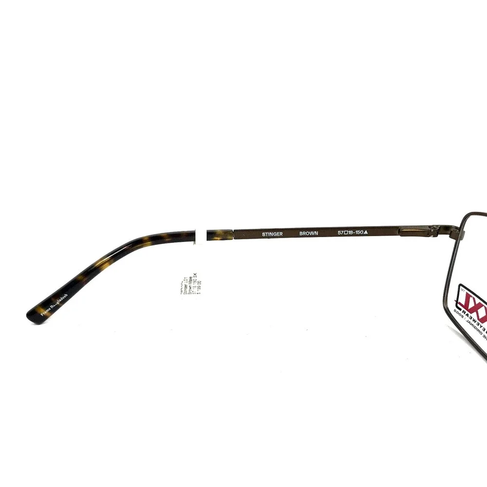 XXL Eyeglasses Frames Stinger BROWN Rectangle Square Wire Rim 57-18-150